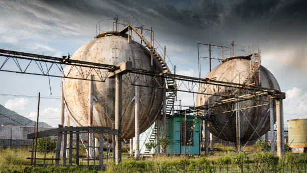 Industrial Gasometer Panorama Abandoned Communist Industry Elbasan Albania