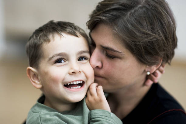happy boy and mother