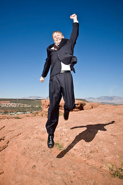 Joyfully Jumping Businessman
