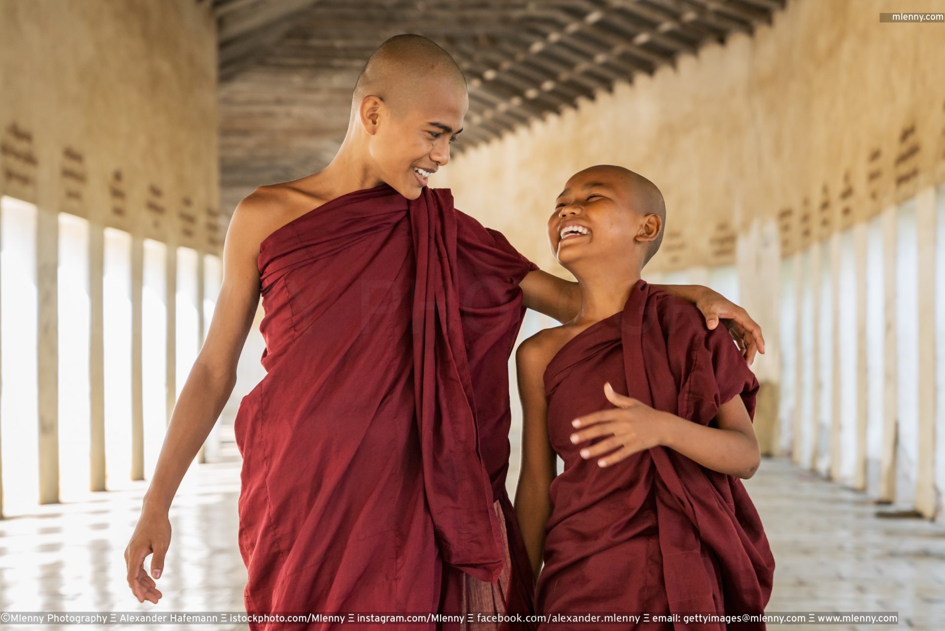 Happy Novice Monks Together Bagan Myanmar